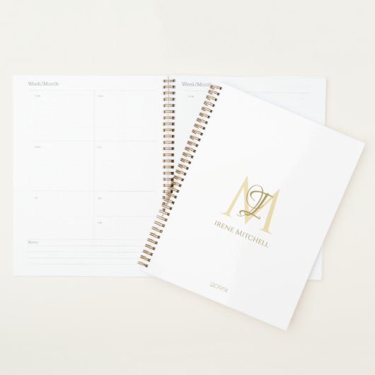 Minimalistische witgouden Monogram Naam Modern Planner (Display)