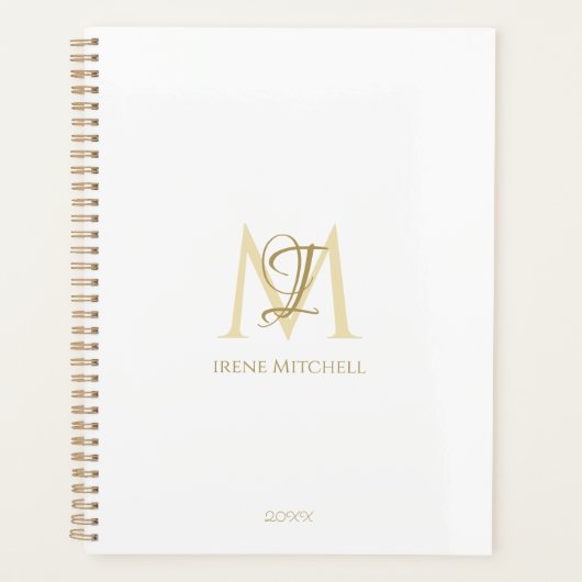 Minimalistische witgouden Monogram Naam Modern Planner (Voorkant)