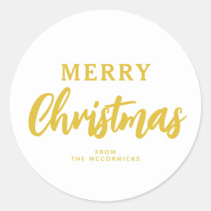 Minimalistische witgouden vrolijke kerst familiena ronde sticker