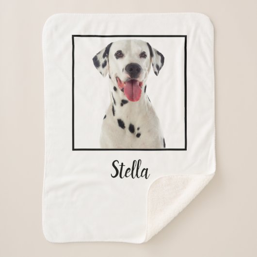 Minimalistische witte aangepaste hondenfoto sherpa deken (Voorkant)