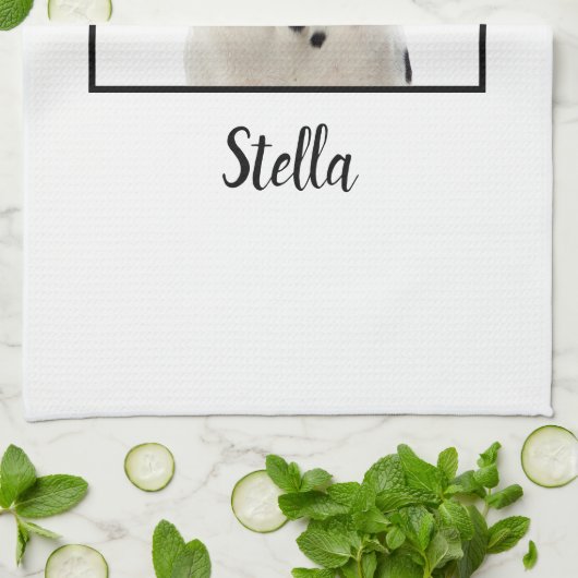 Minimalistische witte aangepaste hondenfoto theedoek (Gevouwen)