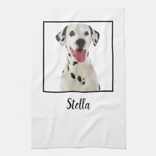 Minimalistische witte aangepaste hondenfoto theedoek (Verticaal)