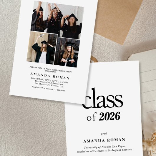 Minimalistische witte afstuderen met foto kaart