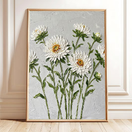Minimalistische witte Aster Muur Kunst Canvas Prin Poster