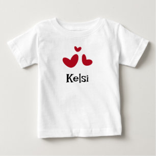 Minimalistische witte baby T-shirt met rode harten