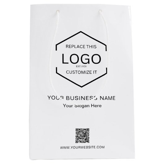 Minimalistische witte bedrijfsnaam QR code Logo Medium Cadeauzakje (Voorkant)