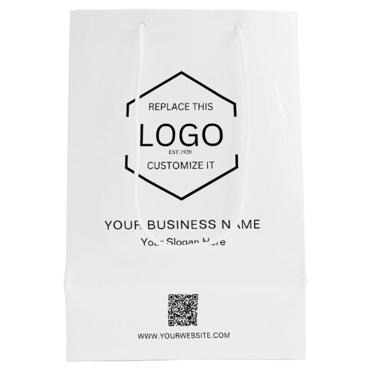 Minimalistische witte bedrijfsnaam QR code Logo Medium Cadeauzakje (Achterkant)