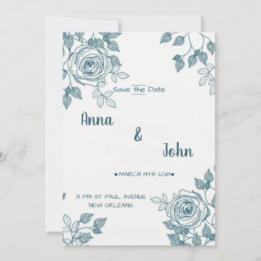 Minimalistische Witte & Blauwgroen Bloemen Bewaar Save The Date (Voorkant)
