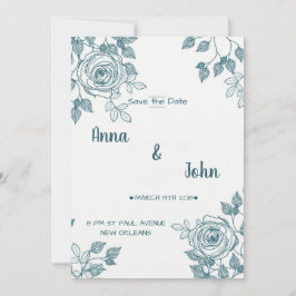Minimalistische Witte & Blauwgroen Bloemen Bewaar Save The Date