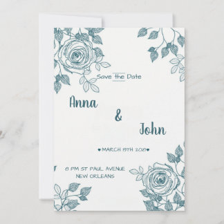 Minimalistische Witte & Blauwgroen Bloemen Bewaar  Save The Date