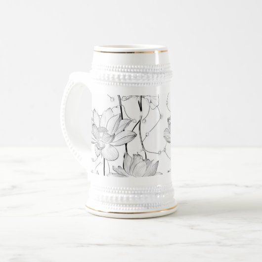 Minimalistische witte bloem koffiemok bierpul (Voorkant links)