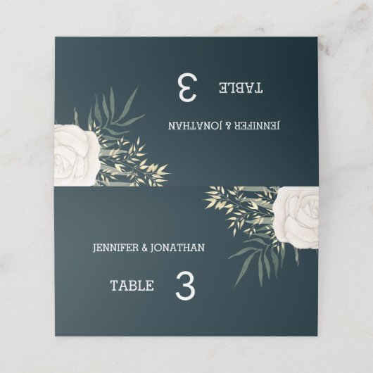 Minimalistische witte bloem marineblauwe plaatskaa plaatskaartje (Buitenkant ongevouwen)