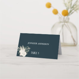 Minimalistische witte bloem navy trouwkaartjes plaatskaartje