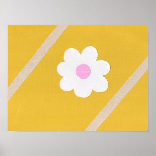 Minimalistische witte bloem op gele achtergrond poster