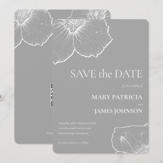Minimalistische Witte Bloemen Clematis Tekening Hu Save The Date (Voorkant / Achterkant)