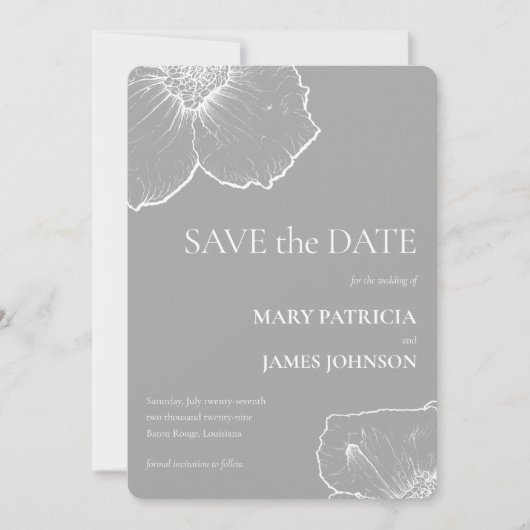 Minimalistische Witte Bloemen Clematis Tekening Hu Save The Date (Voorkant)