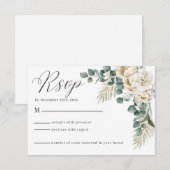 Minimalistische witte bloemen groen Eucalyptus Bru RSVP Kaartje (Voorkant / Achterkant)
