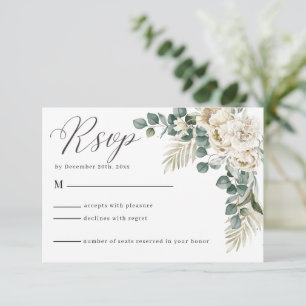Minimalistische witte bloemen groen Eucalyptus Bru RSVP Kaartje