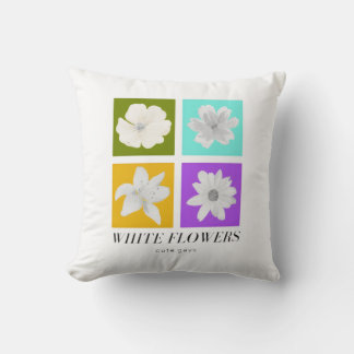 Minimalistische witte bloemen Pop Art Grafisch ont Kussen