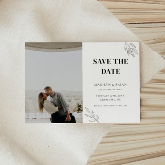 Minimalistische Witte Bloemen Trouwfoto Save The Date
