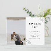 Minimalistische Witte Bloemen Trouwfoto Save The Date (Staand voorkant)