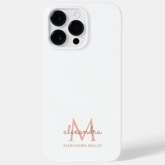 Minimalistische Witte Blush Roze Monogram Naam Case-Mate iPhone Case (Achterkant)