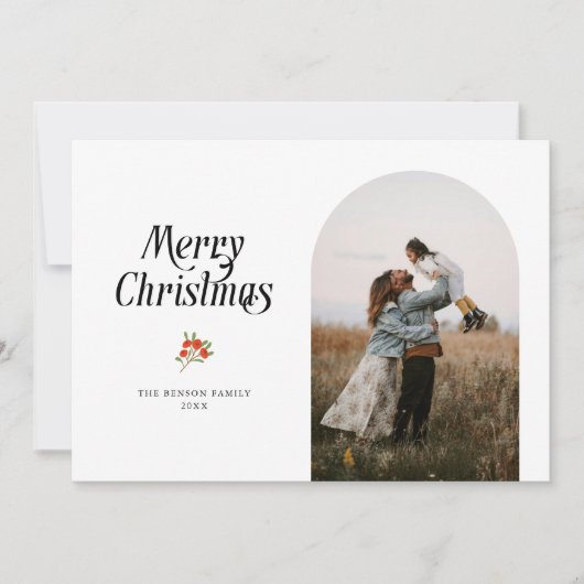 Minimalistische witte boog Prettig Kerstmis Foto Feestdagenkaart (Voorkant)