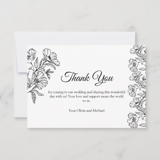 Minimalistische witte botanische lijnkunst bedankkaart (Voorkant)