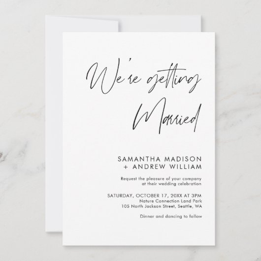 Minimalistische witte bruiloft uitnodiging voor el (Voorkant)