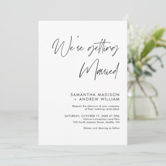 Minimalistische witte bruiloft uitnodiging voor el (Staand voorkant)