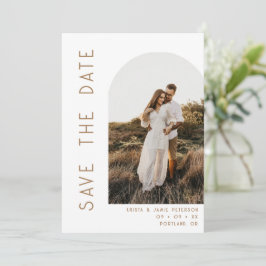 Minimalistische witte & bruine boog foto QR-code t Save The Date