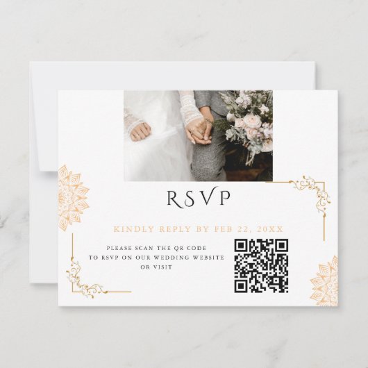 Minimalistische witte bruine bruiloft RSVP kaartje (Voorkant)