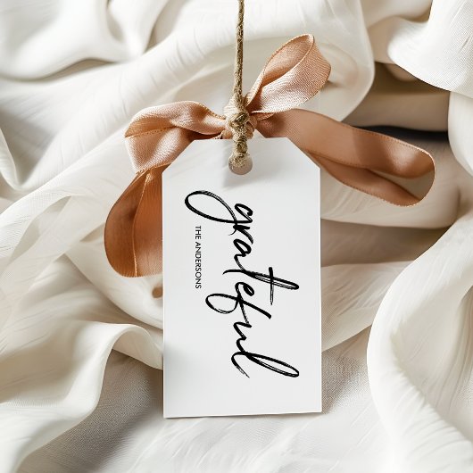 Minimalistische witte "dankbare" Thanksgiving Cadeaulabel