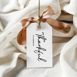 Minimalistische witte "dankbare" Thanksgiving Cadeaulabel