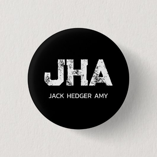 MINIMALISTISCHE WITTE DRIE-LETTER MONOGRAM NAAM ZW RONDE BUTTON 3,2 CM (Voorkant)