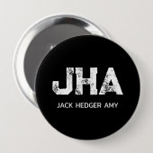MINIMALISTISCHE WITTE DRIE LETTER MONOGRAM NAAM ZW RONDE BUTTON 4,0 CM (Voorkant /achterkant)