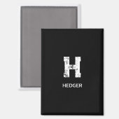 MINIMALISTISCHE WITTE EENLETTER MONOGRAM NAAM ZWAR MAGNEET (Voorkant / Achterkant)