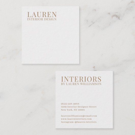 Minimalistische witte eenvoudige elegante interieu vierkante visitekaartje (Voorkant / Achterkant)
