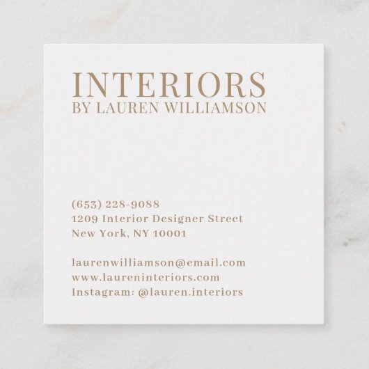 Minimalistische witte eenvoudige elegante interieu vierkante visitekaartje (Achterkant)