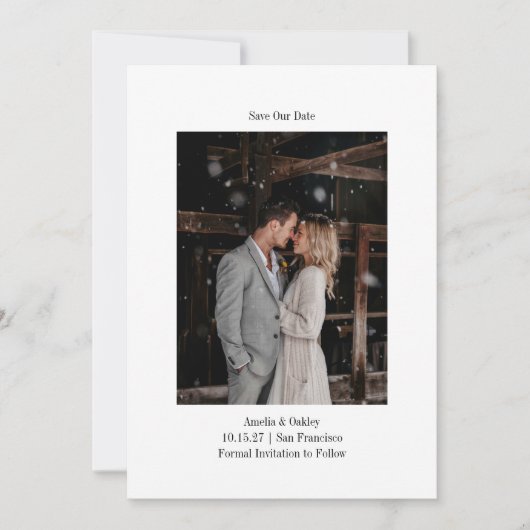 Minimalistische witte elegante bruiloft aangepaste save the date (Voorkant)
