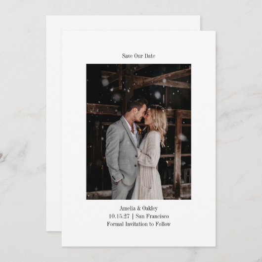 Minimalistische witte elegante bruiloft aangepaste save the date (Voorkant / Achterkant)