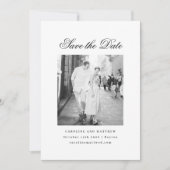 Minimalistische witte elegante script foto bruilof save the date (Voorkant)