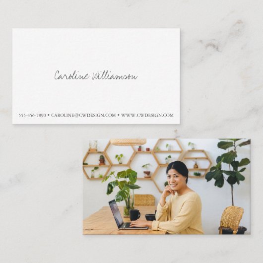 Minimalistische witte elegante script professionel visitekaartje (Voorkant / Achterkant)