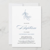 Minimalistische witte en blauwe botanische doop kaart (Voorkant)