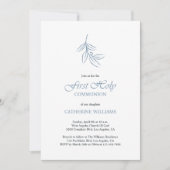 Minimalistische Witte en Blauwe Eerste Heilige Com Kaart (Voorkant)