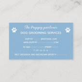 Minimalistische witte en blauwe typografie-hond visitekaartje (Achterkant)