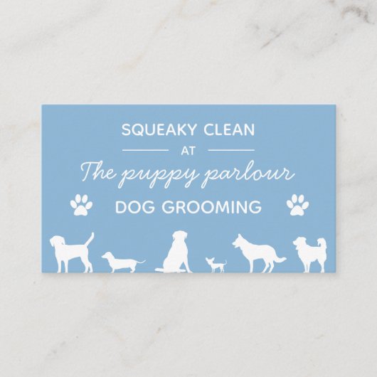 Minimalistische witte en blauwe typografie-hond visitekaartje (Voorkant)