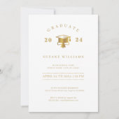 Minimalistische Witte en Gouden Afstudeerfeest Kaart (Voorkant)