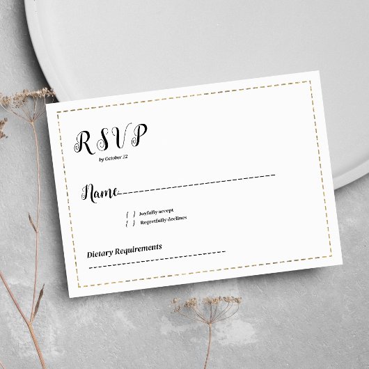 Minimalistische witte en gouden kalligrafie RSVP Kaart
