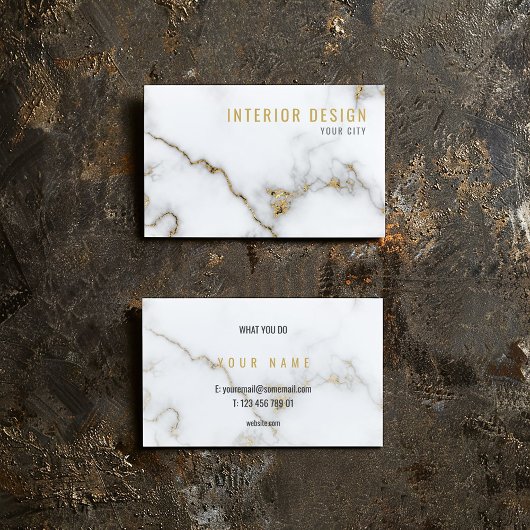 Minimalistische witte en gouden luxe marmer visitekaartje
